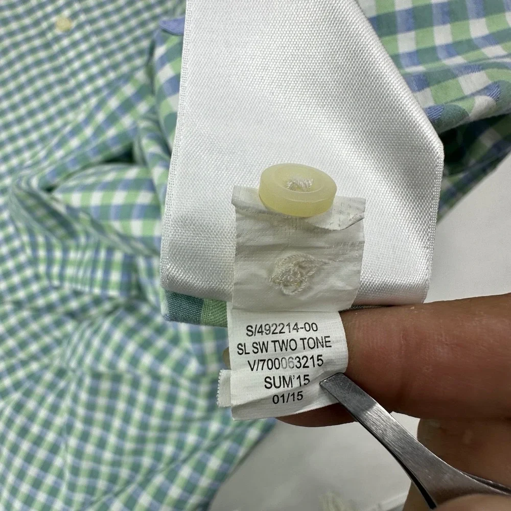 Banana Republic Mens XL Slim Fit Gingham Button Down Shirt‎ Green White Cotton